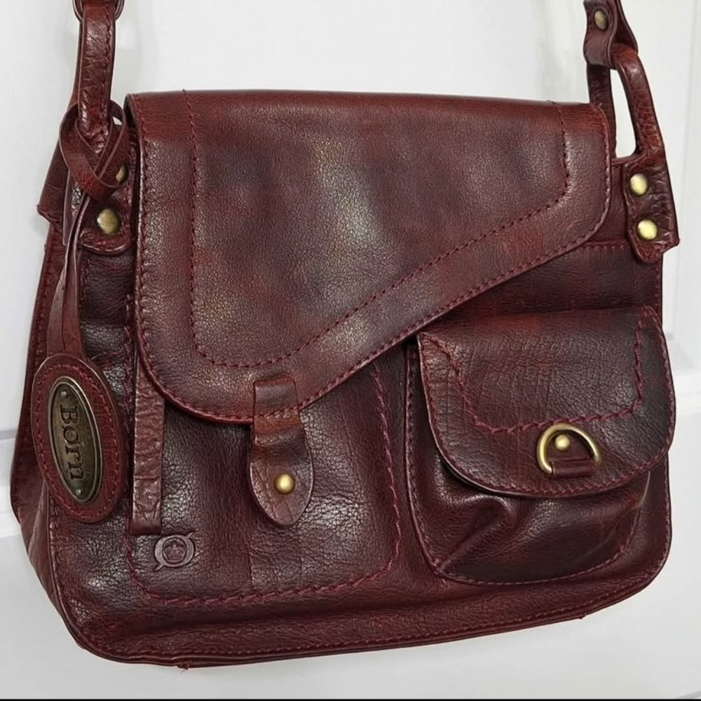 Womens Born Leather Bag Satchel Brown Crossbody 8x11 Rugged Biker Casual Western